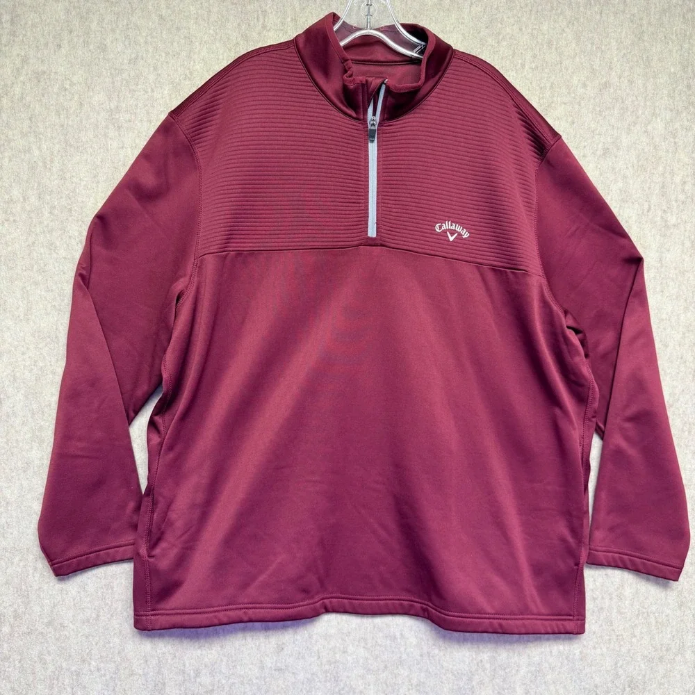 Callaway 1/4 Zip Pullover‎ Men XXL Maroon Textured Golf Fleece Weather Series